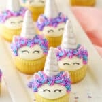 Decorated easy unicorn cupcakes.