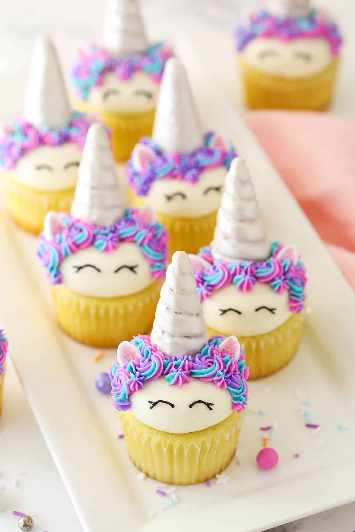 Decorated easy unicorn cupcakes.