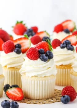 Fluffy Angel Food Cupcakes Topped with Fresh Berries