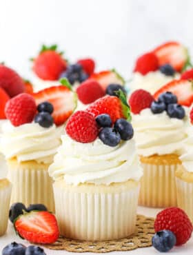 Fluffy Angel Food Cupcakes Topped with Fresh Berries