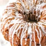 Top view of homemade monkey bread on a white plate