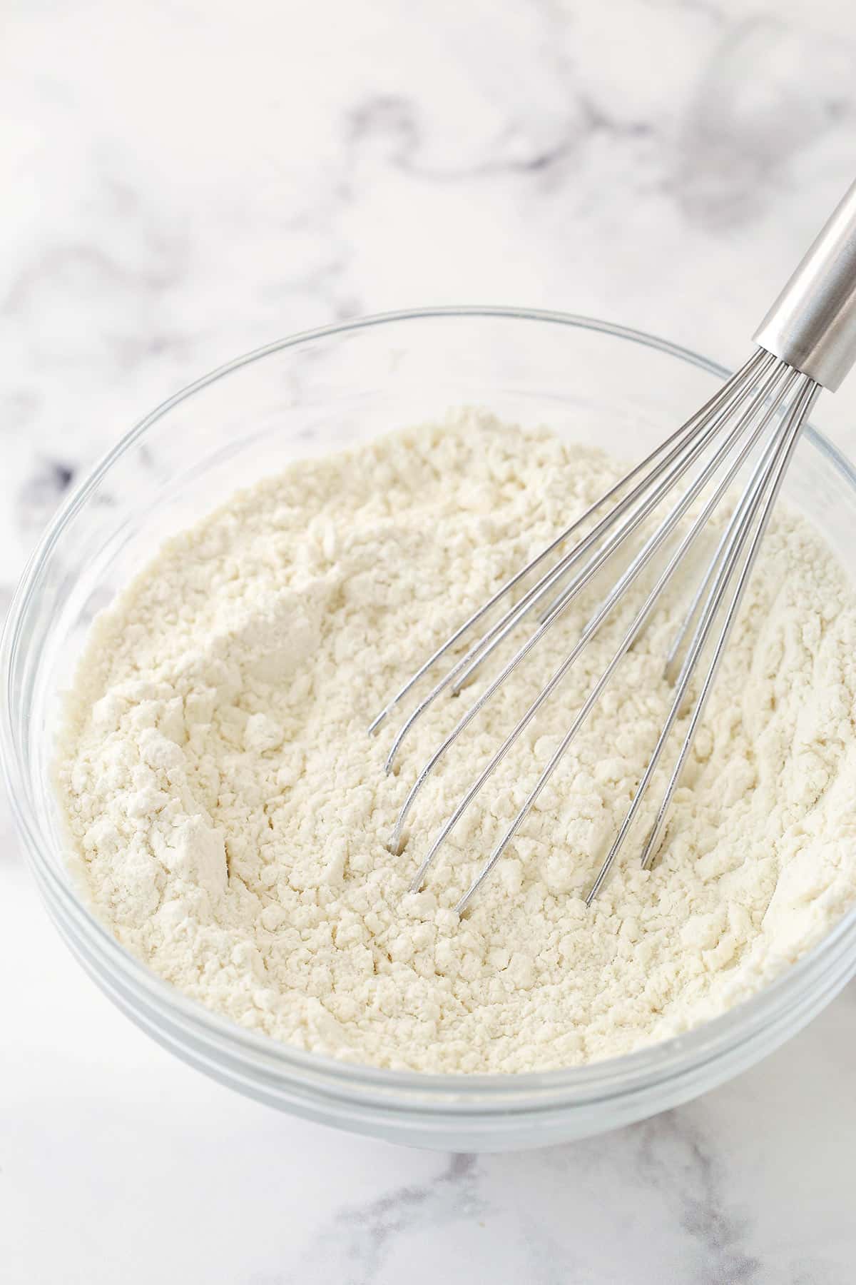 Mixing dry ingredients for cake.