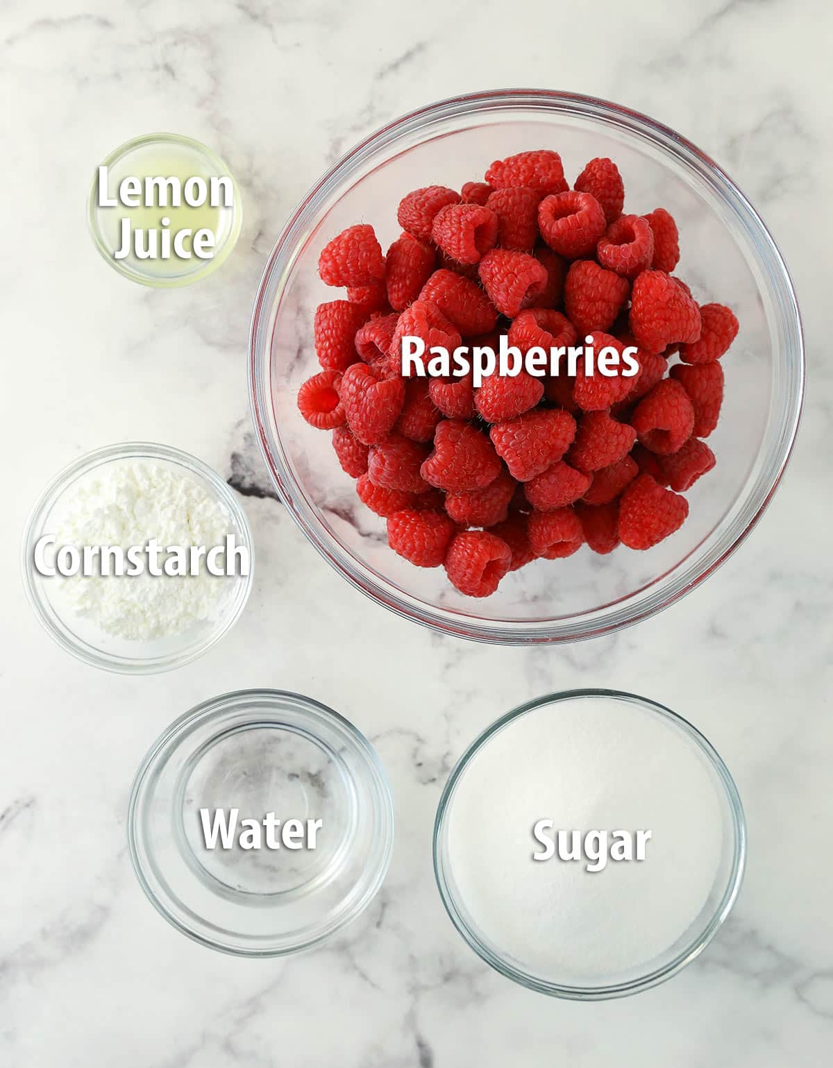 Ingredients for raspberry filling for cake.