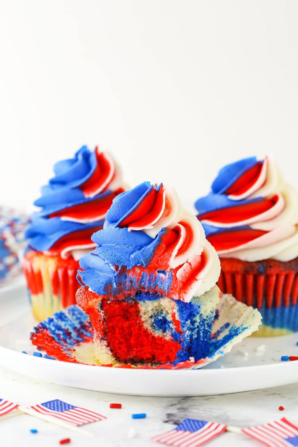Red, White and Blue Swirl Cupcakes - Easy 4th of July Recipe!
