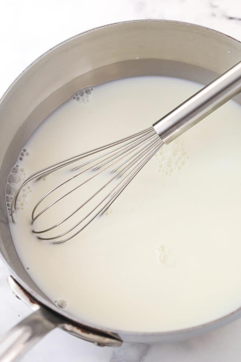 Warming milk for cream pie filling.