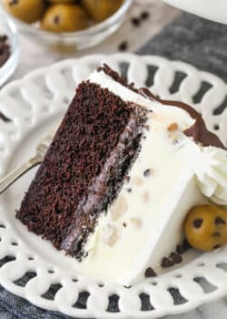 Overhead of a slice of ice cream cake on a plate.