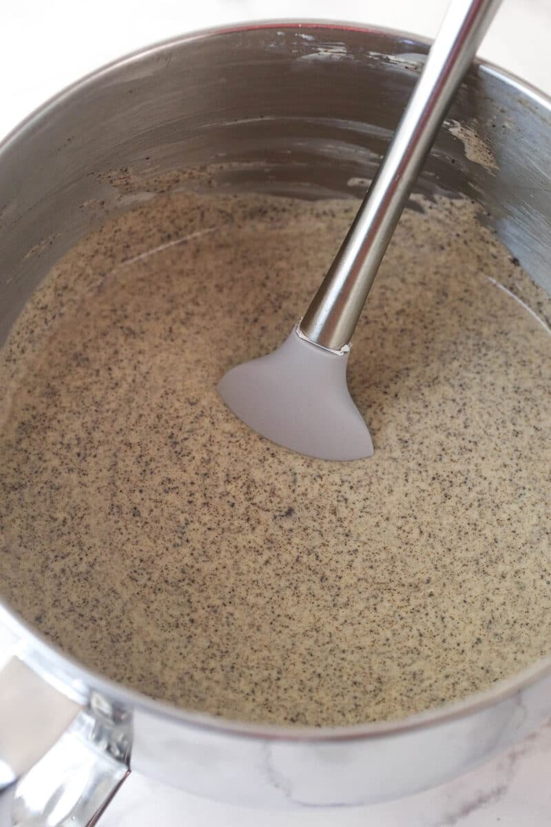 Oreo cheesecake filling in a mixing bowl.