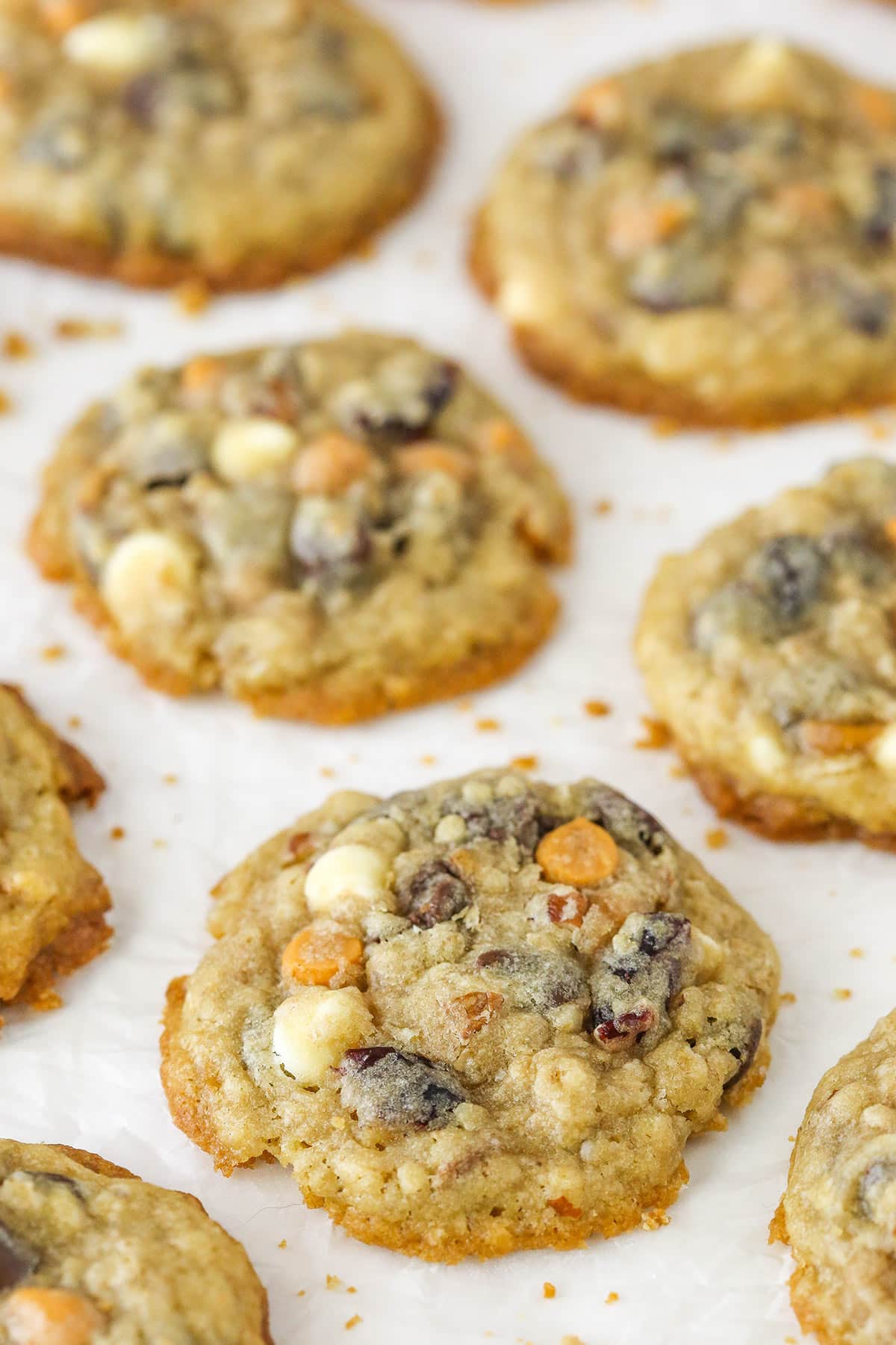 Kitchen sink cookies on a flat surface.