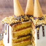 Drumstick Layer Cake with a large serving removed showing the internal layers