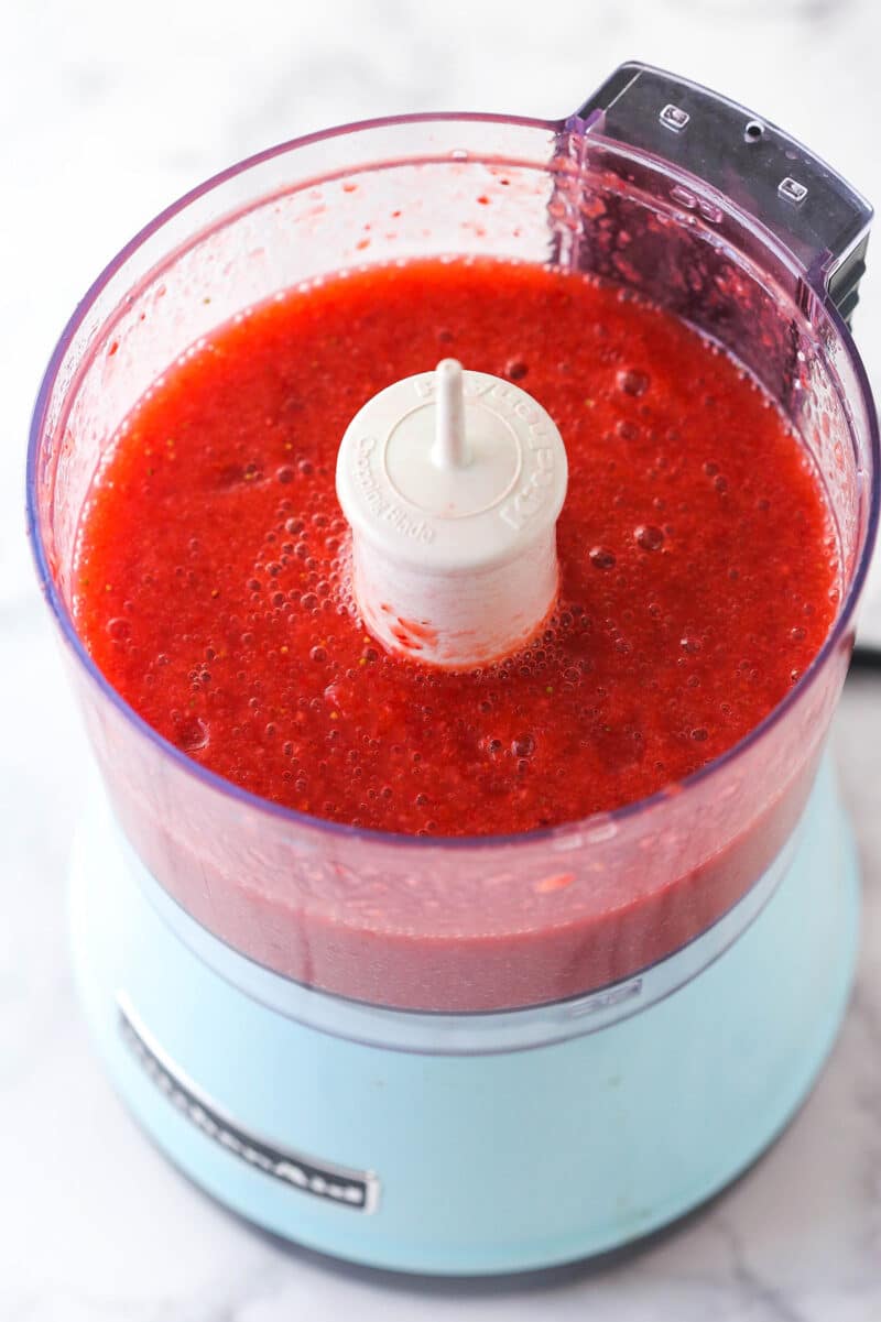 strawberry puree in a food processor