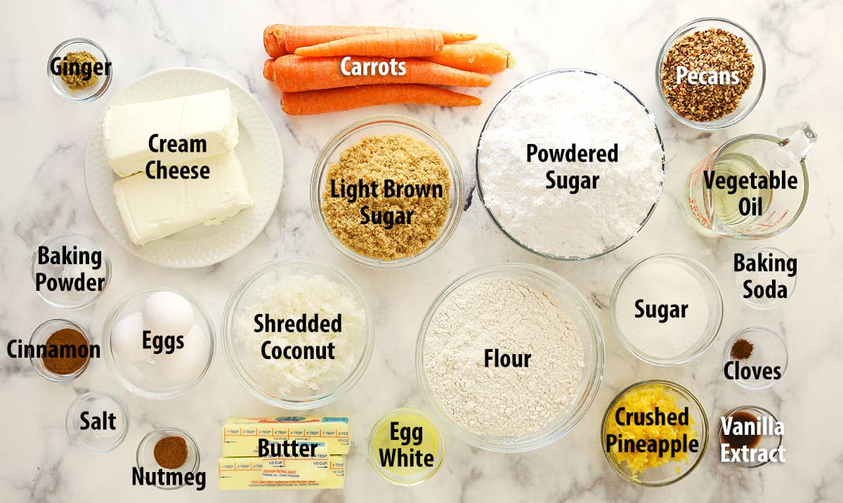 Ingredients for carrot cake.