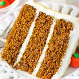 A slice of pumpkin layer cake.