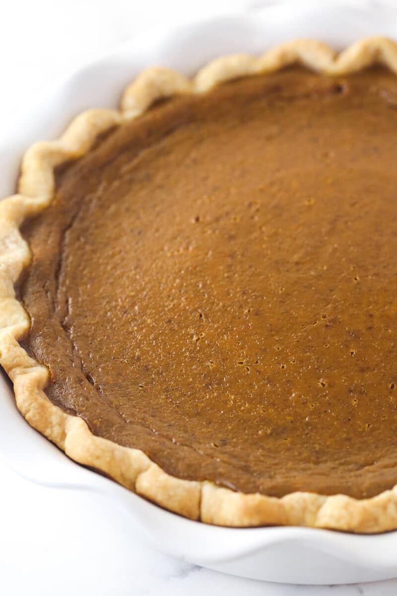 Closeup of pumpkin pie.