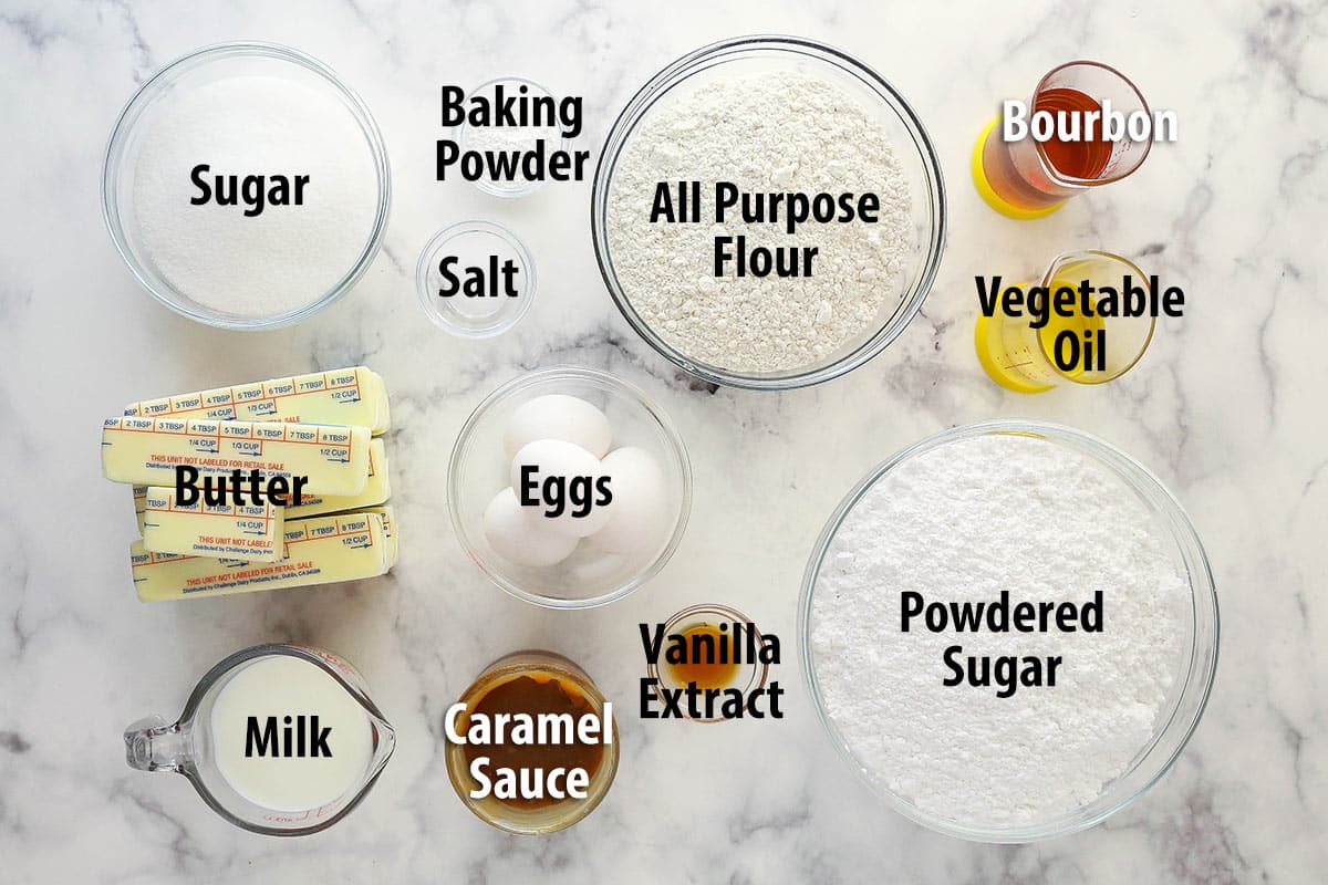 Ingredients for vanilla bourbon cake.