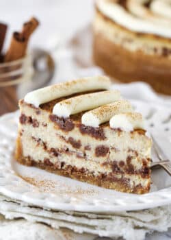 A slice of cinnamon roll cheesecake.