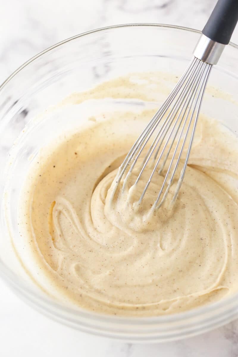 Whisk in a clear bowl of brown sugar cinnamon glaze.