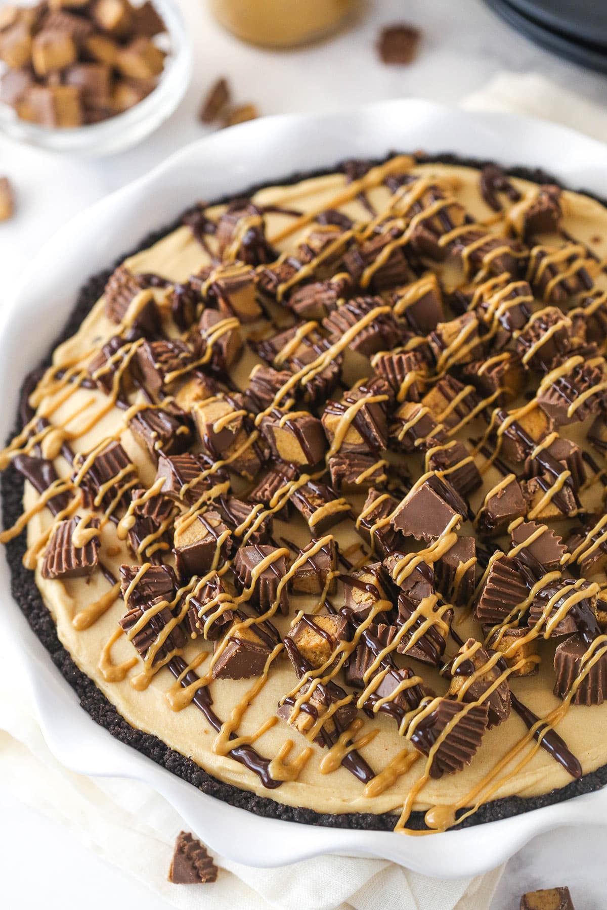 Overhead image of Reese's peanut butter pie.