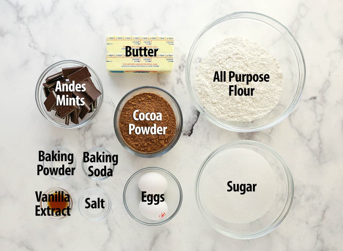 Ingredients for Andes mint cookies.