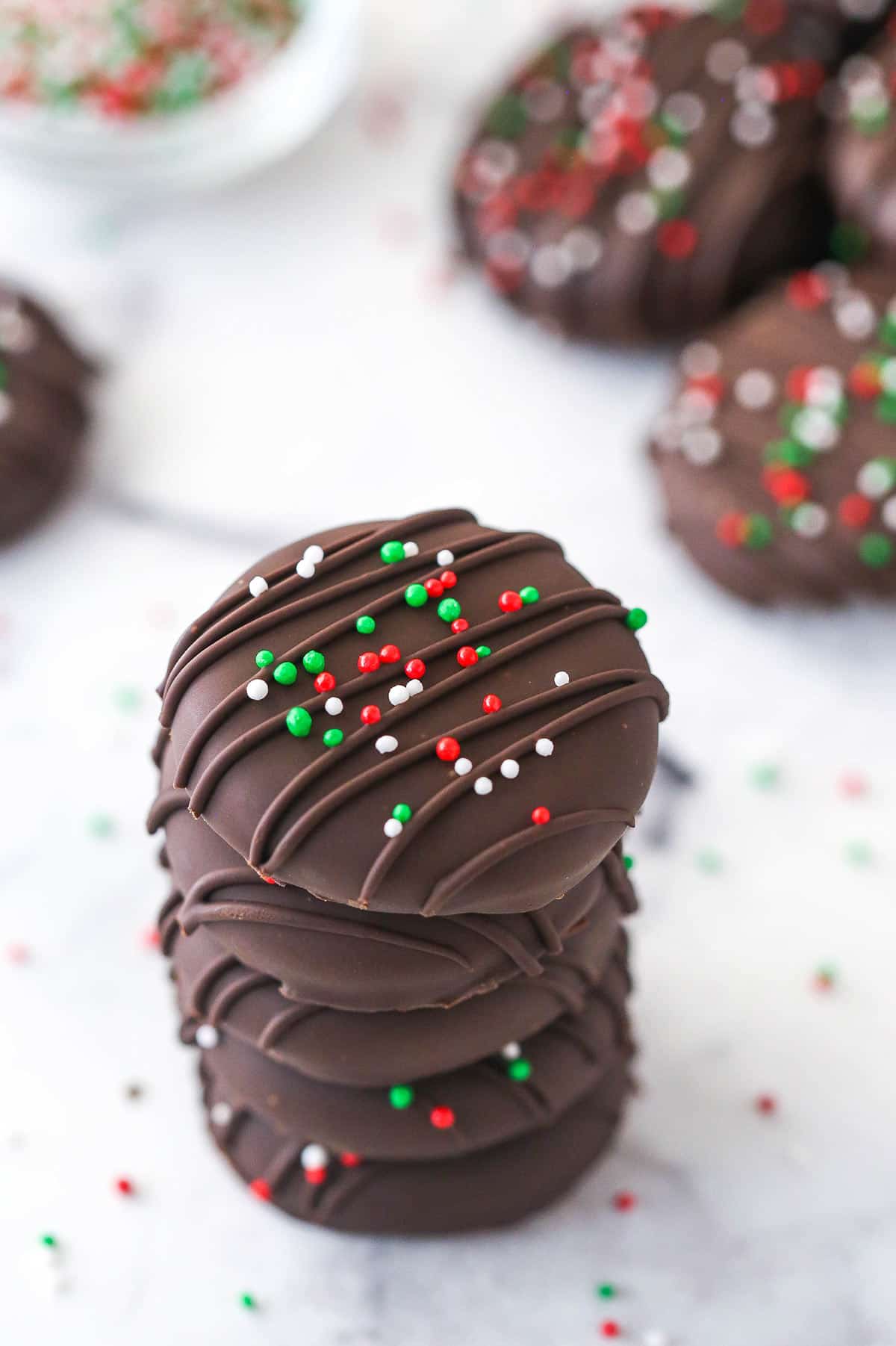A stack of peppermint patties.