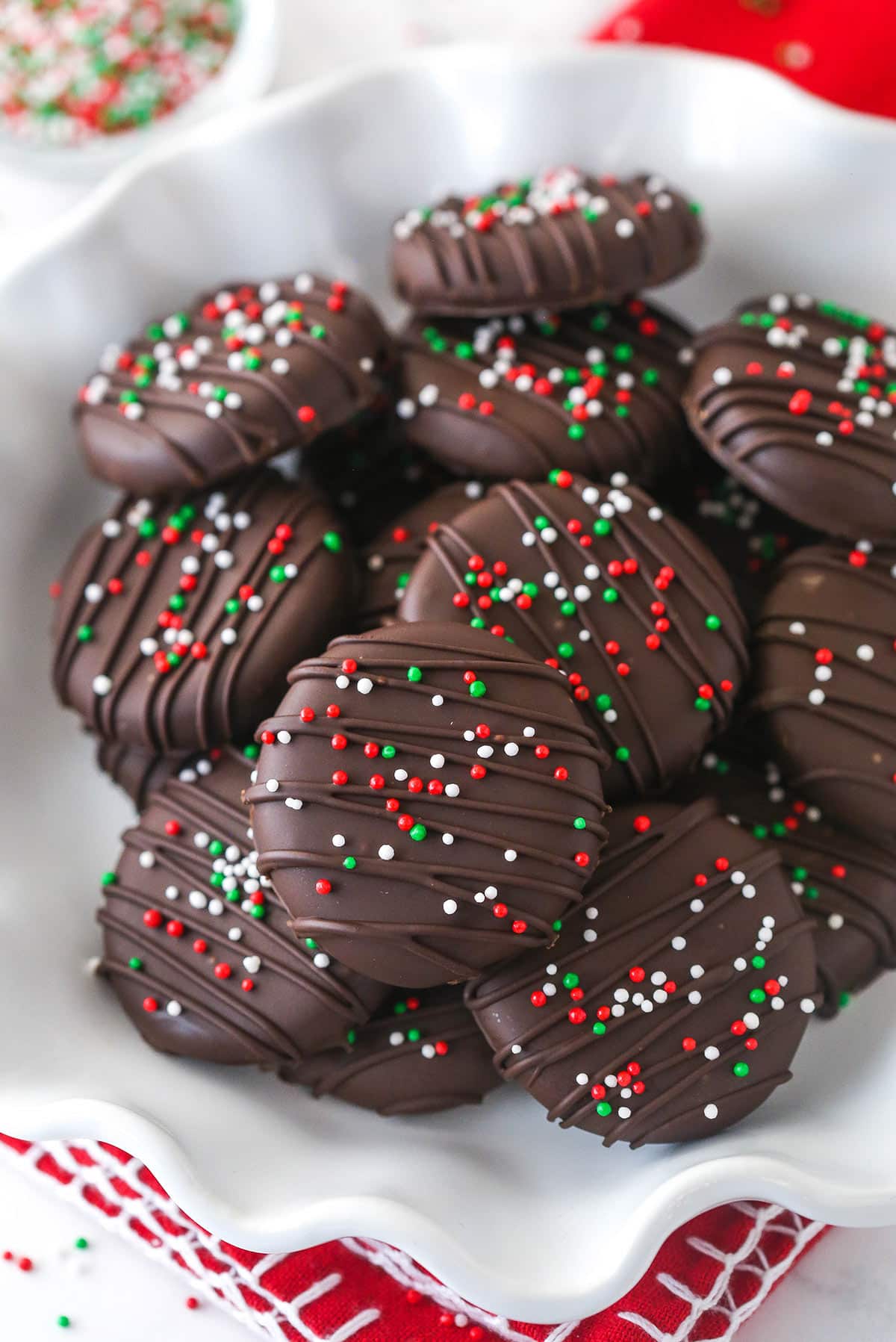 Peppermint patties in a bowl.