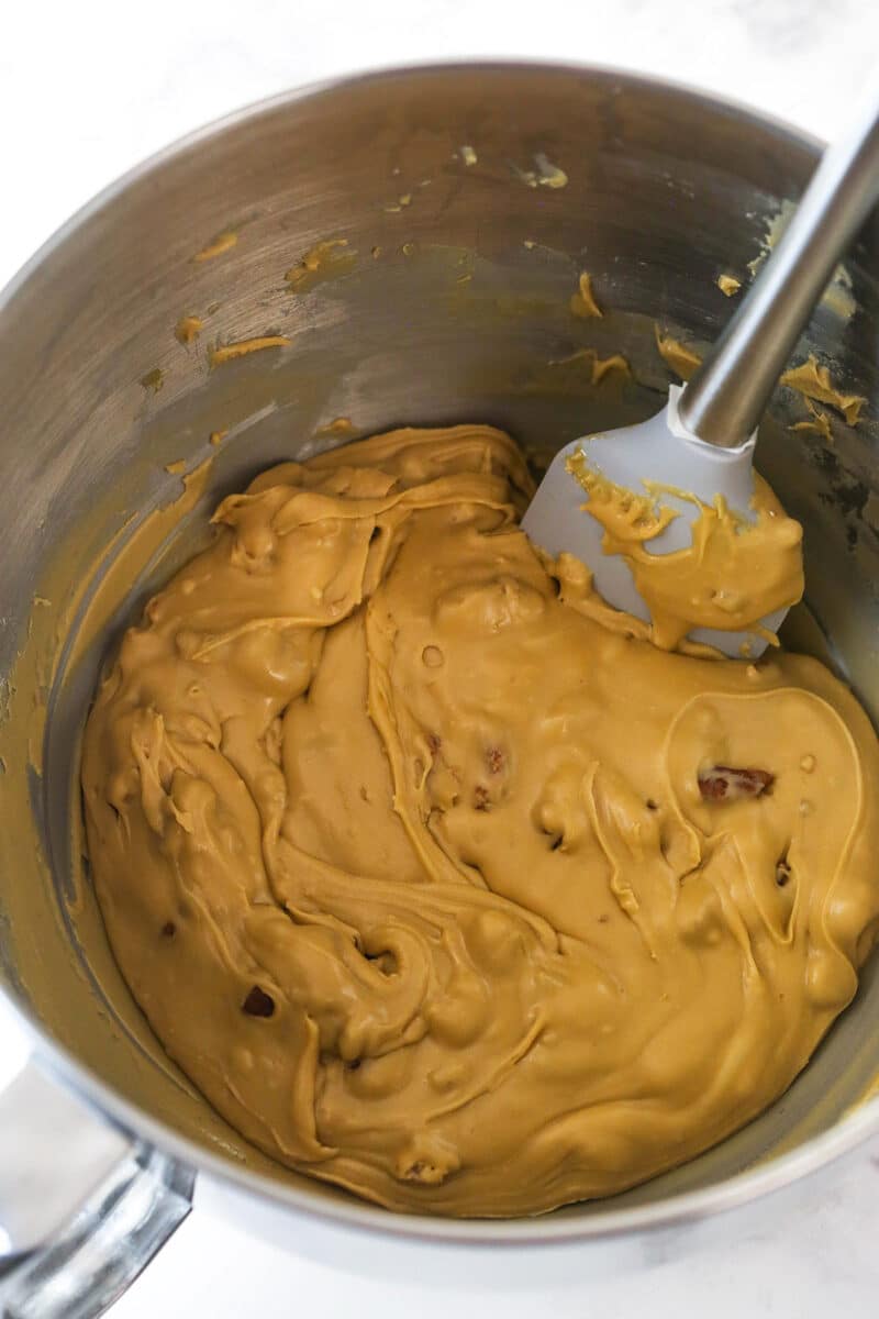 Batter for the Praline Pecan Fudge after the pecans have been added.