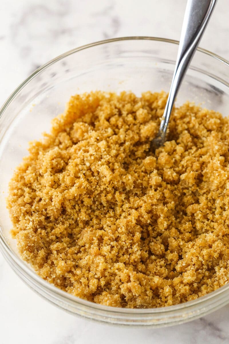 Graham cracker crumb mixture for cheesecake crust.