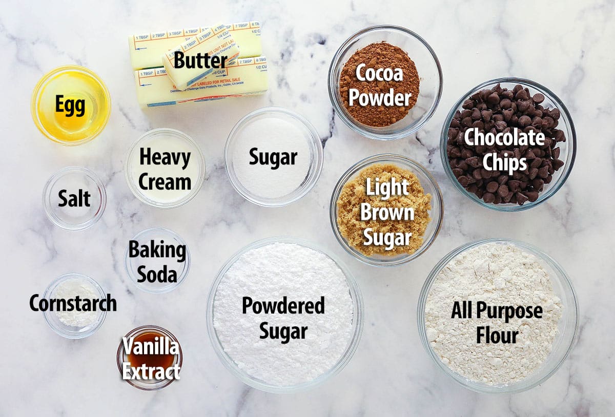 Ingredients for chocolate chip cookie cake.