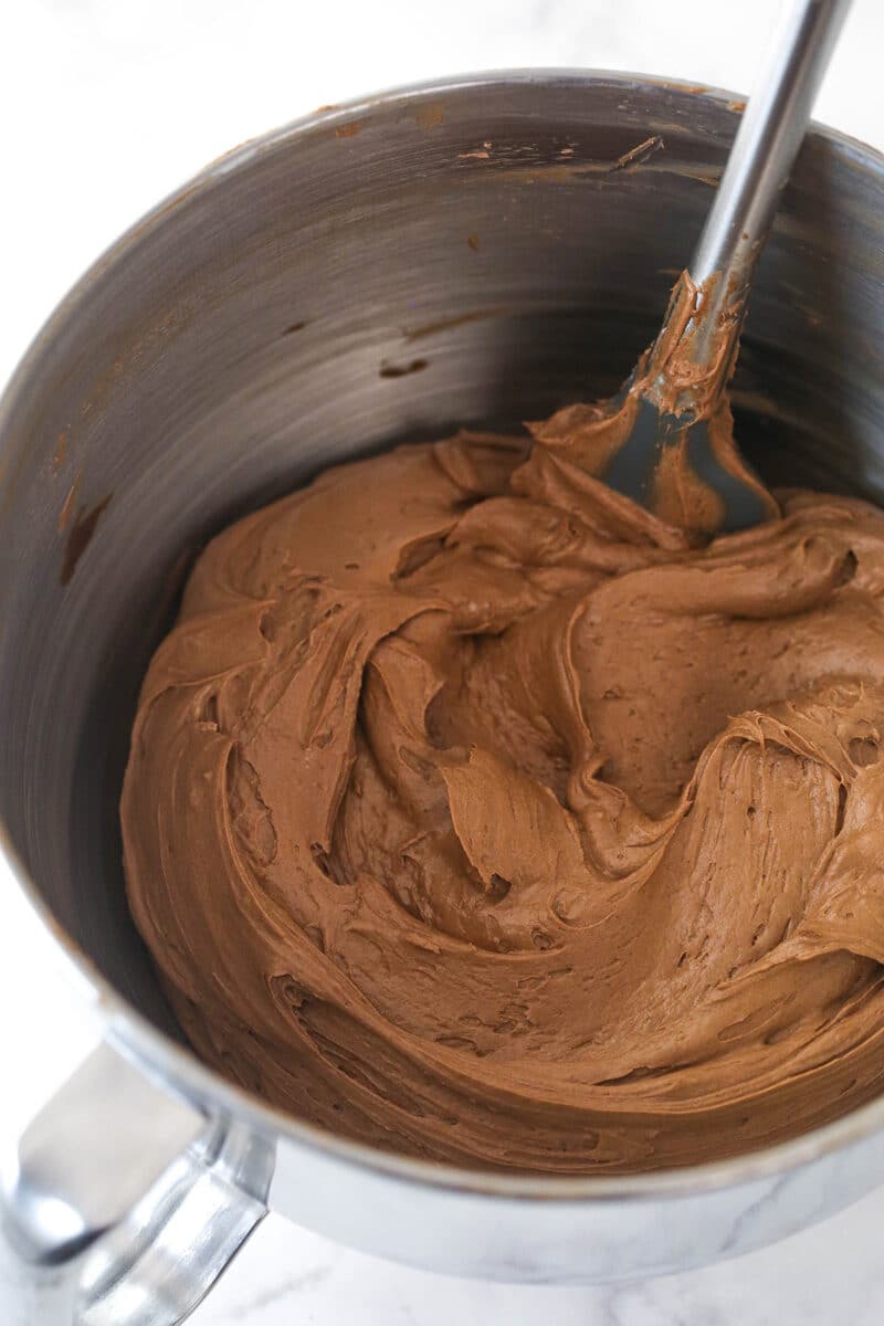 No-Bake Chocolate Cheesecake filling after whipped cream has been added.