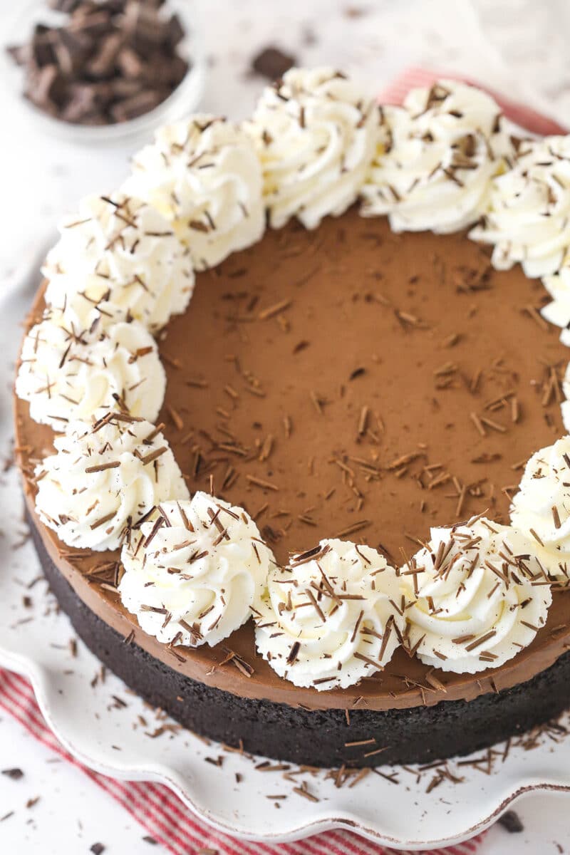 Overhead view of a No-Bake Chocolate Cheesecake.