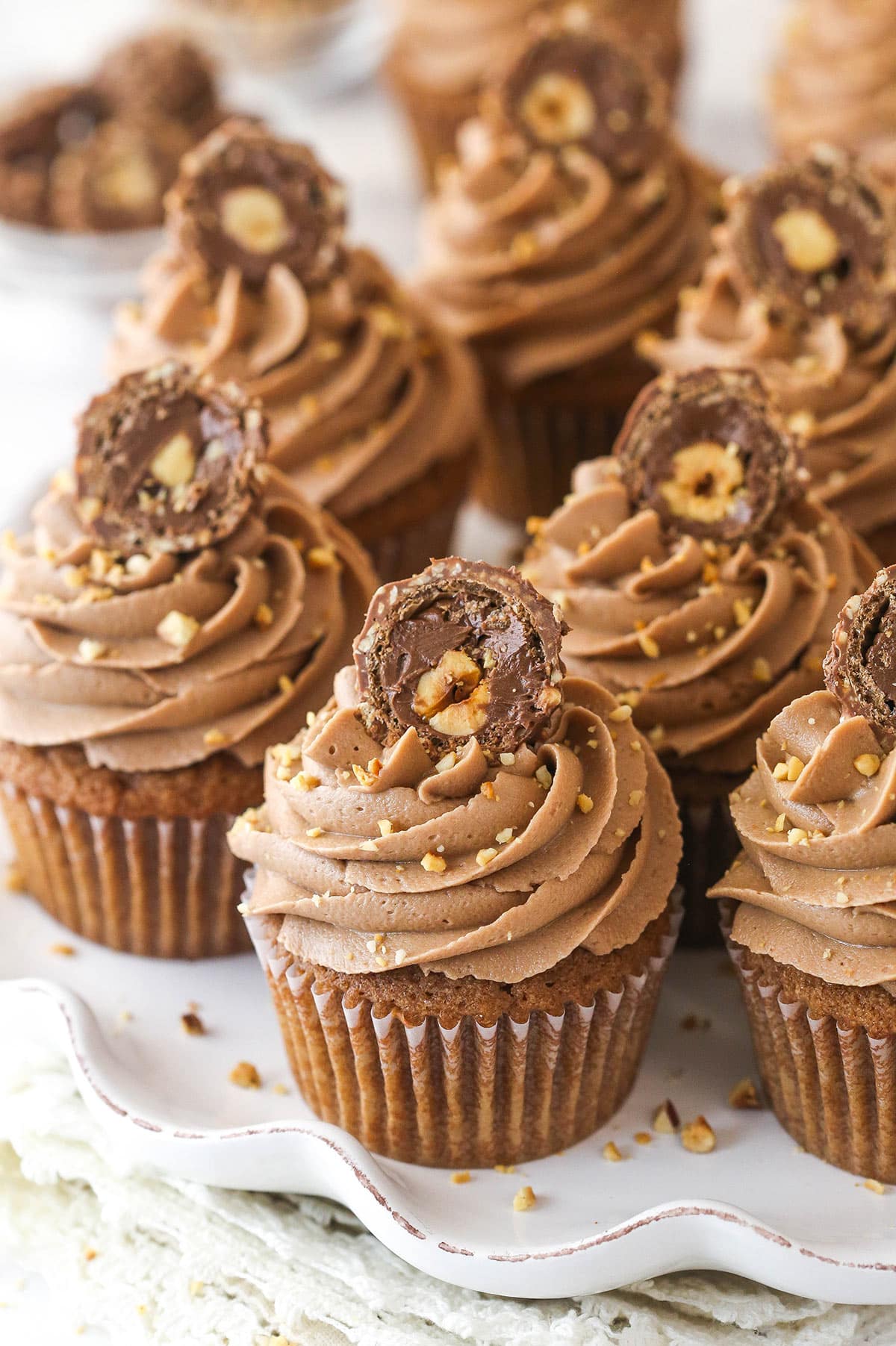 Nutella cupcakes on a serving platter.