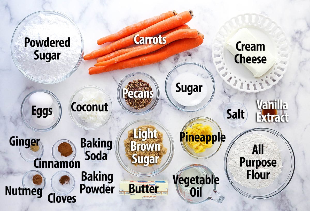 Ingredients for carrot cake cupcakes.