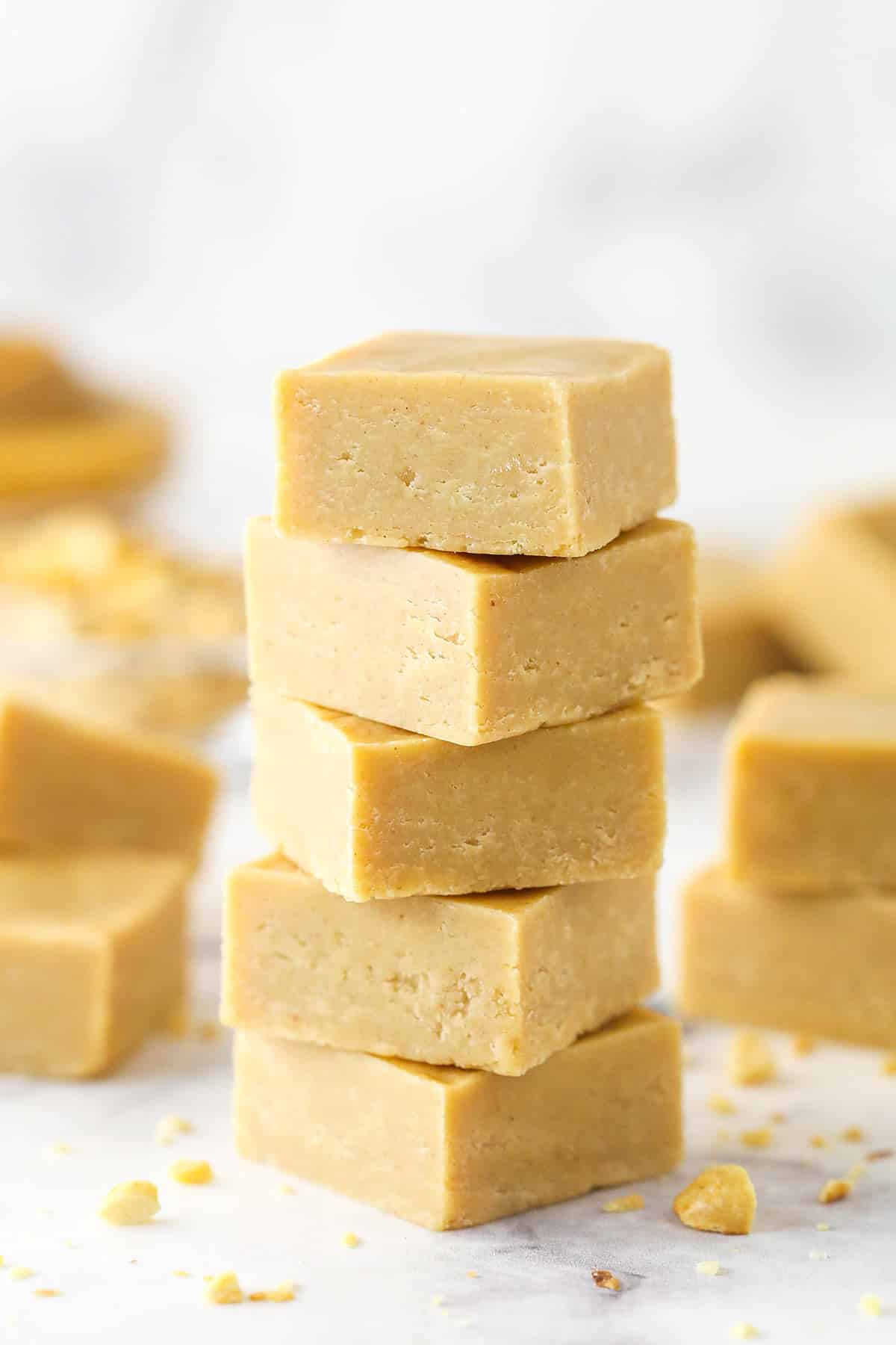 A stack of peanut butter fudge pieces.