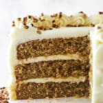 Close up of a Spice Cake with slices cut away to show layers.