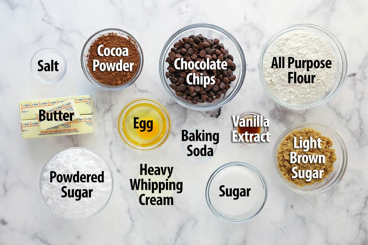 Ingredients for chocolate cookie cake.