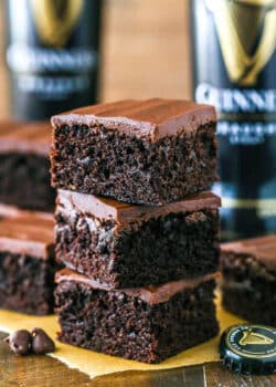 A stack of three Guinness brownies.