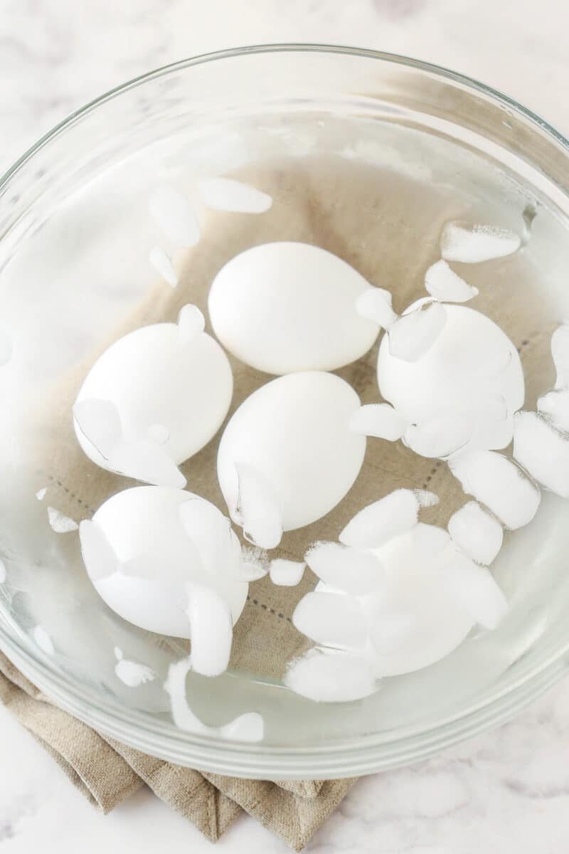 Hard boiled eggs in an ice bath.