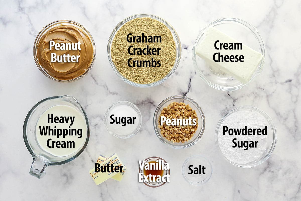 Ingredients for classic peanut butter pie recipe.