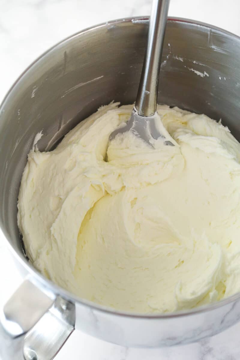 Coconut buttercream in a mixing bowl.
