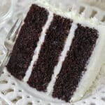 A slice of chocolate coconut cake on a plate.