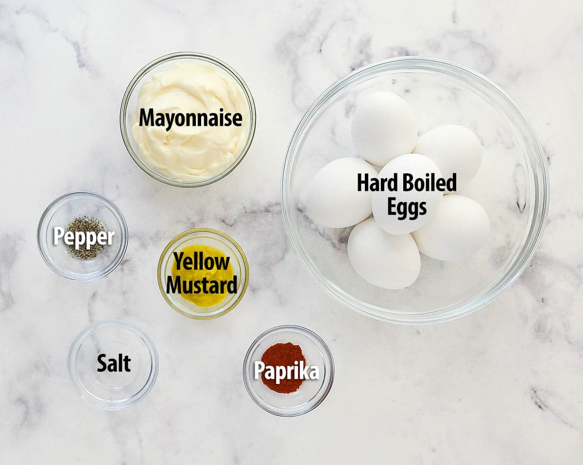 Ingredients for deviled eggs.