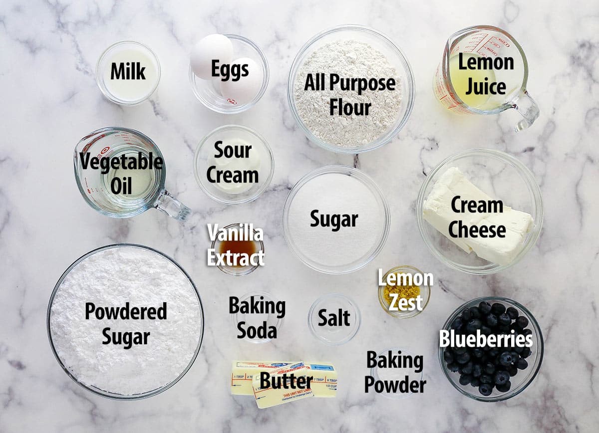 Ingredients for lemon blueberry cupcakes.