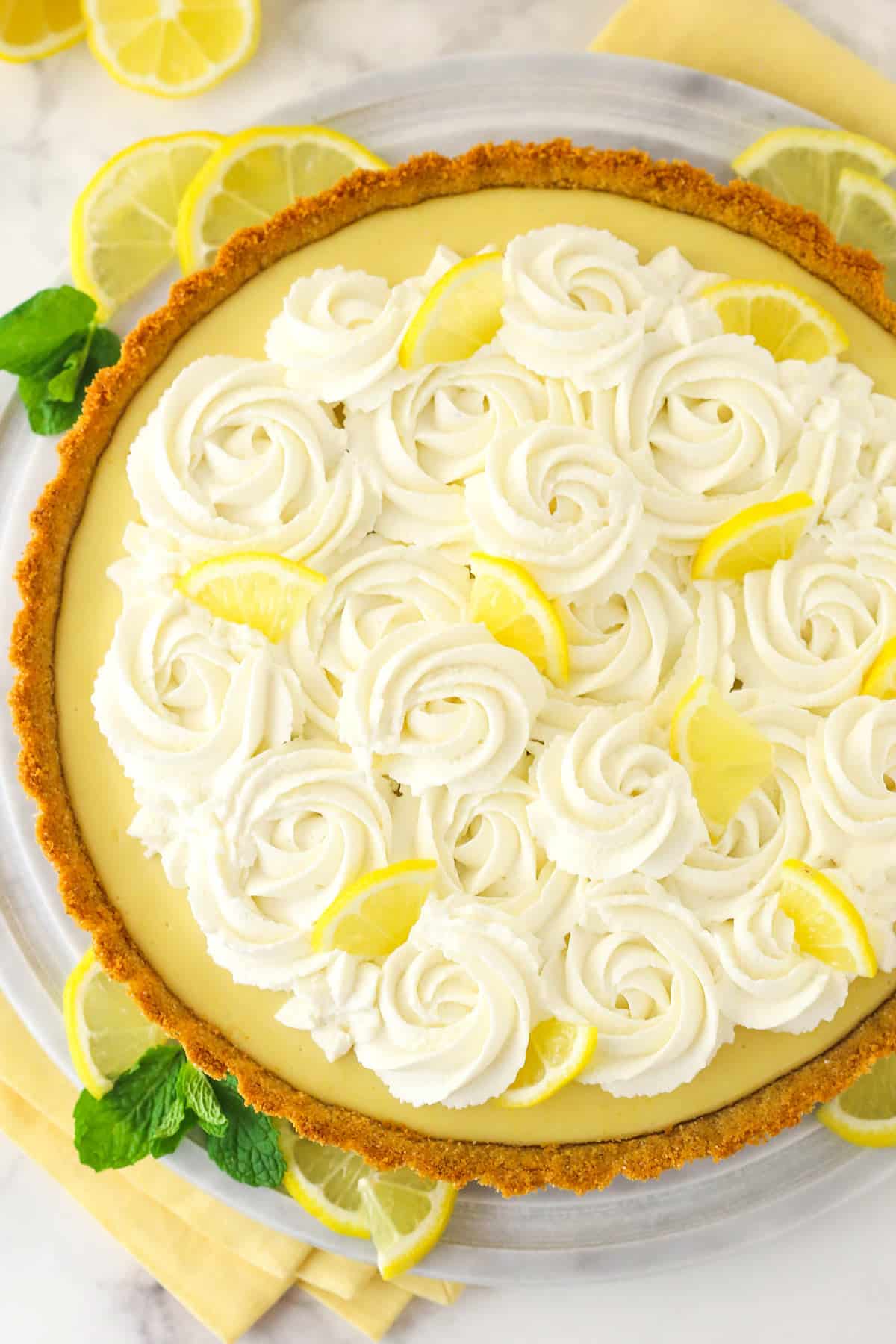 Overhead image of lemon tart.