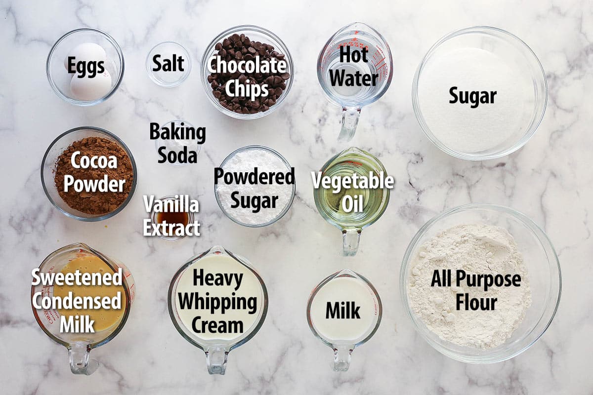Ingredients for chocolate poke cake.