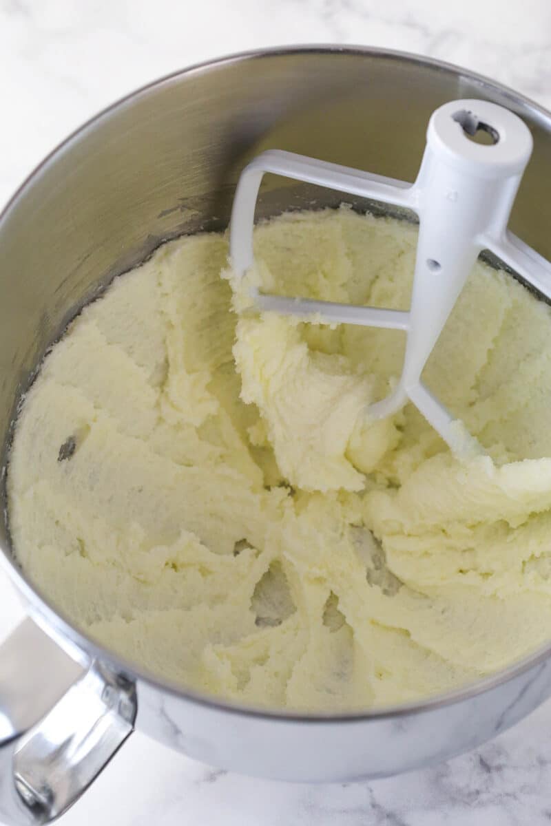 Creaming together the butter and sugar for lemon cookie cake.