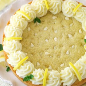 Overhead image of lemon cookie cake.