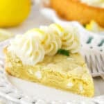 A slice of lemon cookie cake on a plate.