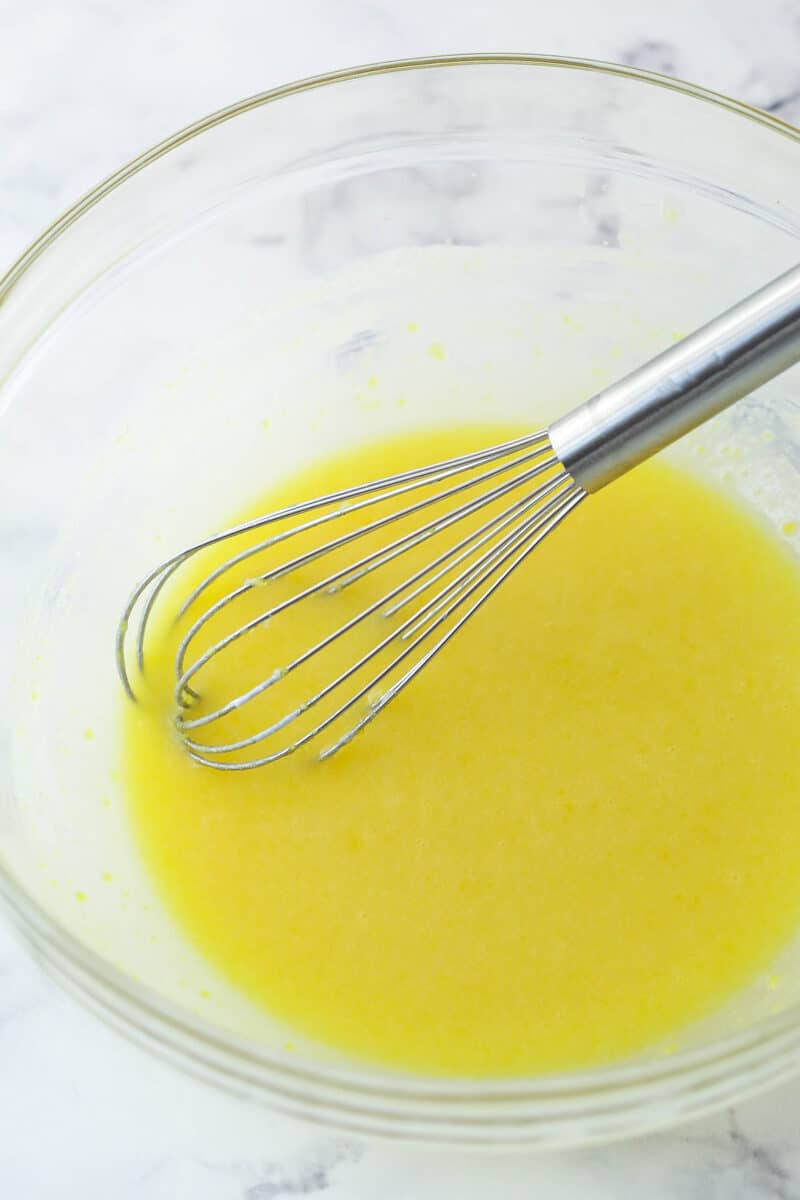 cake batter after adding melted butter and vanilla extract