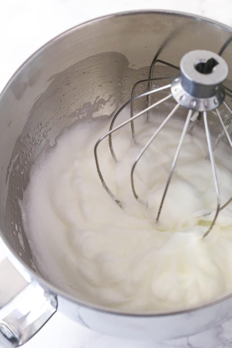 whipped egg whites at stiff peaks