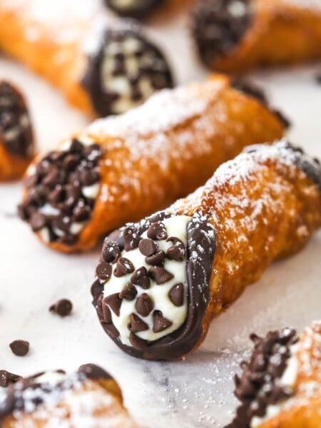 Close up of two homemade cannoli