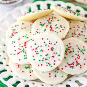 A plate of iced Cakey Christmas Cookies.